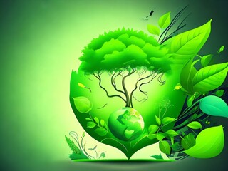 Ecology and environment conservation creative idea concept design. Green eco and nature landscape. World environmental ,saving logo and ecology friendly concept. Created with generative AI tools