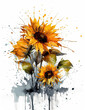 Sunflowers Illustration, sketch, watercolor, for graphic design, logos, t shirts. Generative AI