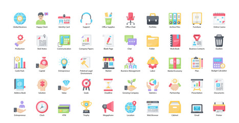 Poster - Essentials Flat Icons Office Hardware Workplace Icon Set in Color Style 50 Vector Icons 