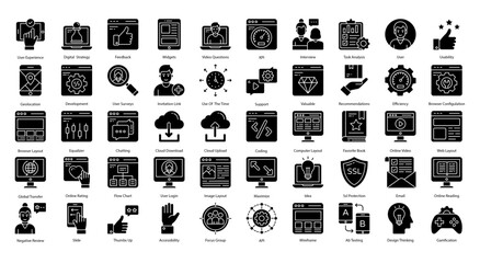 Aufkleber - User Experience Glyph Icons UX Web Interface Icon Set in Glyph Style 50 Vector Icons in Black