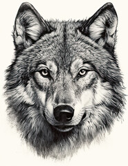 Wall Mural - Wolf Face Illustration, Sketch, Majestic, Graphical Resource, Logo, T Shirt, Graphic Design. Generative AI