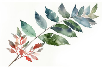 Wall Mural - Watercolor illustration of a leafy branch