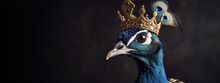 Proud Peacock Dressed As A Royal King, Animal Banner With Empty Space For Text (created With Generative AI)