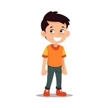  A Young Boy Is Standing With His Hands In His Pockets And Smiling At The Camera While Wearing An Orange Shirt And Green Pants And Red Shoes.  Generative Ai
