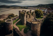 Conwy Castle, North Wales - Edward I Fortification During Welsh Conquest. View From King's Tower. Generative AI