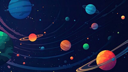 Wall Mural - abstract space background with planets and solar system from colored paper. generative ai
