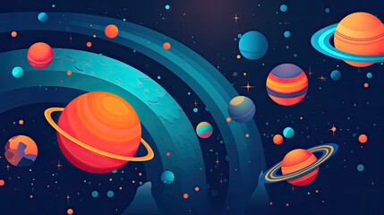 Wall Mural - abstract space background with planets and solar system from colored paper. generative ai