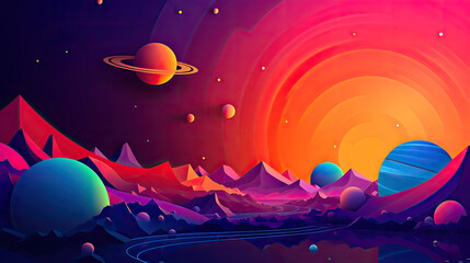 abstract space background with planets and solar system from colored paper. Generative AI