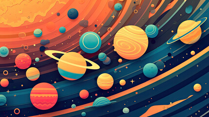 Wall Mural - abstract space background with planets and solar system from colored paper. generative ai