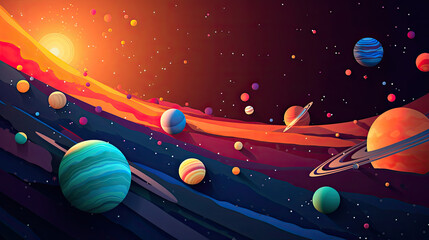 Wall Mural - abstract space background with planets and solar system from colored paper. generative ai