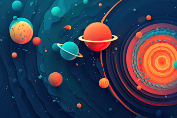 Wall Mural - abstract space background with planets and solar system from colored paper. generative ai