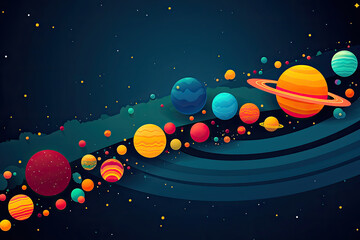 Wall Mural - abstract space background with planets and solar system from colored paper. generative ai
