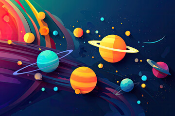 Wall Mural - abstract space background with planets and solar system from colored paper. generative ai