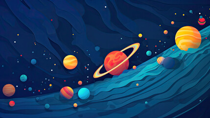 Wall Mural - abstract space background with planets and solar system from colored paper. generative ai