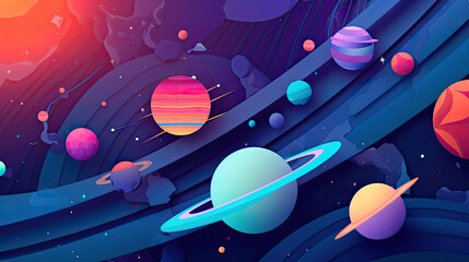 Wall Mural - abstract space background with planets and solar system from colored paper. generative ai