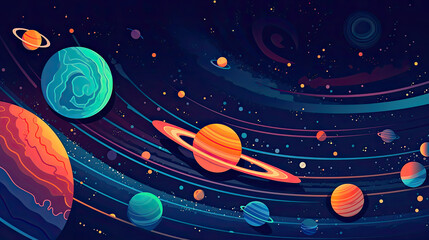 Wall Mural - abstract space background with planets and solar system from colored paper. generative ai