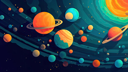 Wall Mural - abstract space background with planets and solar system from colored paper. generative ai