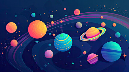 Wall Mural - abstract space background with planets and solar system from colored paper. generative ai