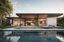 Beautiful modern design architecture image of home with pool. Generative AI. 