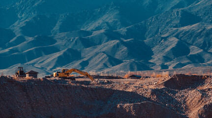 Stone quarry with heavy equipment