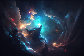 Wall Mural - outer space illustration nebula stars blue galaxy