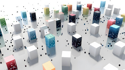 3D scatter plot of data points, with cubes representing individual data points