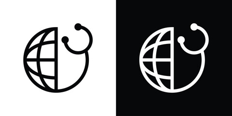 Wall Mural - logo medical stethoscope and globe line design icon vector illustration