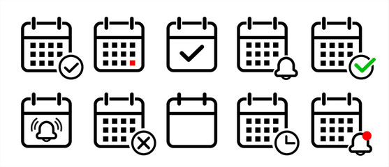 Callendar icon. Calendar planner icon collection. Reminder organizer event signs. Calendar notification icon. Business plan schedule. Vector icons.