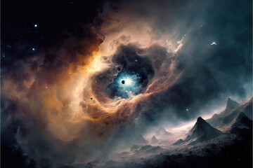 Wall Mural - glowing nebula with stars. fantasy galaxy generative ai background