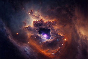 Wall Mural - glowing nebula with stars. fantasy galaxy generative ai background