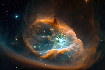 Wall Mural - glowing nebula with stars. fantasy galaxy generative ai background