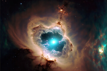 Wall Mural - glowing nebula with stars. fantasy galaxy generative ai background