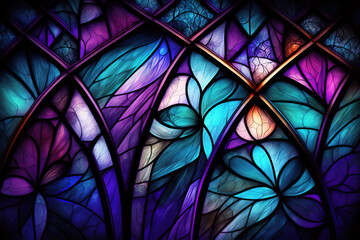 Wall Mural - Multicolored stained glass window with irregular random block pattern. Generative illustration