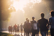 © Катерина Євтехова - Picture of a group of people participating in a charity walk or run, World health day, bokeh Generative AI