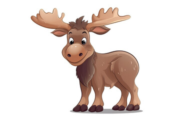 cute little moose cartoon character isolated on white background Generative AI