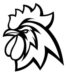 Wall Mural - Rooster head. Isolated black and white farm bird logo. Angry fighting cock. Chicken.