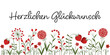Herzlichen Glückwunsch, Text in deutsch. Vektor-Banner mit Blumen aus roten Herzen für Geburtstagsgrüße.
