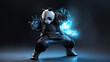 © TheGoldTiger - Cyberpunk panda wearing metal armor in fighting pose and neon lights, generative ai