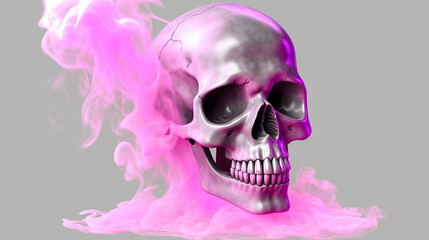 Wall Mural - Pink skull with smoke around, generative ai