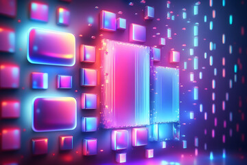 Canvas Print - abstract background with neon holographic square elements. neural network ai generated art