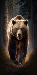 Wall Mural - Grizzly bear, brown, in woods Generative AI