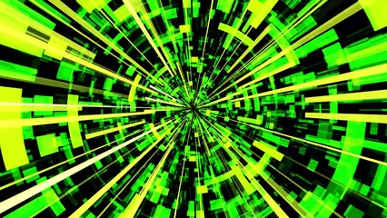 Wall Mural - cyberspace image motion 4k background at 60fps with gathering metallic green beams and rectangles.