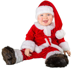 Sticker - Cute Santa Claus boy on background