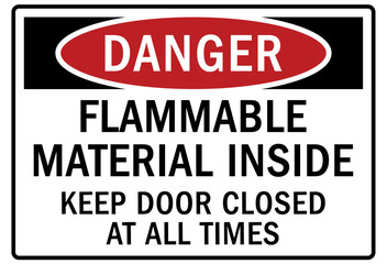 Wall Mural - Door safety sign and labels flammable material inside. Keep door closed at all times