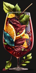 Wall Mural - succulent sangria flavored with fresh leaves and citrus. generative ai