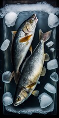Wall Mural - Cold, fresh river fish is on ice right now. Generative AI