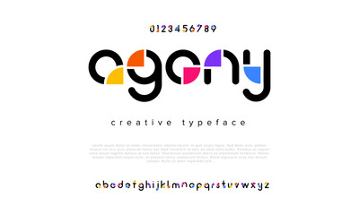 Wall Mural - Agony abstract digital technology logo font alphabet. Minimal modern urban fonts for logo, brand etc. Typography typeface uppercase lowercase and number. vector illustration