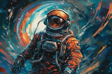 Wall Mural - an astronaut floating in space, imaginative space-themed. generative ai