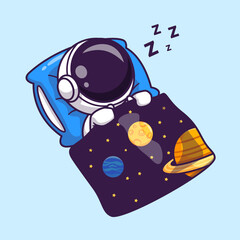 Wall Mural - cute astronaut sleeping with space blanket cartoon vector icon illustration. science technology icon