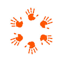 Orange Hand Print Circular Design 